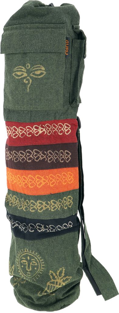 Boho Yogamatten-Tasche, Batik Yogatasche aus Nepal - Grün, Unisex - Erwachsene, Baumwolle, 70*23*13 cm, Taschen für Yogamatten