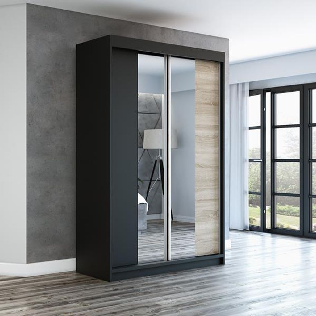 Schwebetürenschrank, 2-türig Schrank mit Spiegel! Moderne Produktbild 