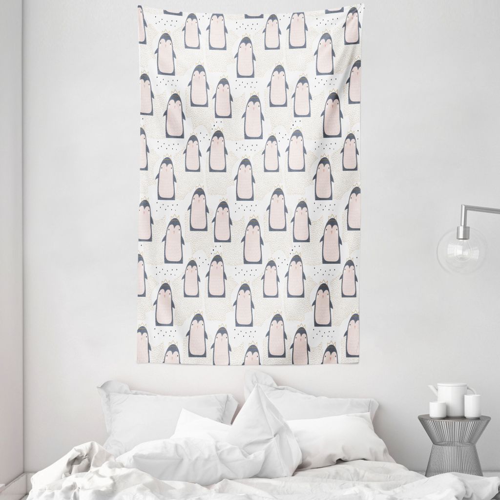 ABAKUHAUS Pinguin Wandteppich und Tagesdecke, Doodle Antarktis Vögel aus Weiches Mikrofaser Stoff Waschbar ohne Verblassen Digitaldruck, 140 x 230...