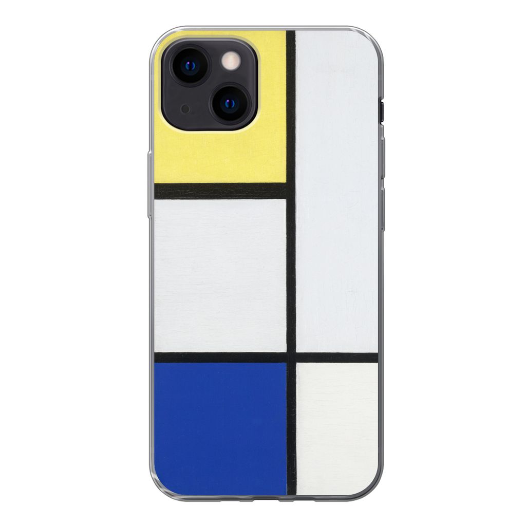 MuchoWow Handyhülle Schutzhülle Hülle für iPhone 13 Komposition mit Gelb, Blau und Schwarz - Piet Mondrian Silikon Softcase Handy Hülle - Ka...