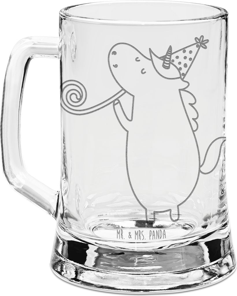 Mr. & Mrs. Panda Krug Einhorn Party - Transparent - Geschenk, Unicorn, Club, Glaskrug, Gravur Bierkrug, Seidel, Alkohol, Glas, Konfetti, Humpen, Ge...