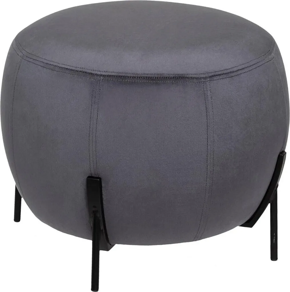 Pouf gris 44 cm Dorine en velours pour salon et chambre adulte