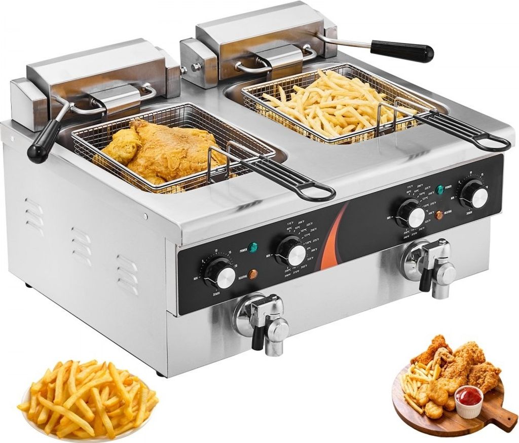 Elektrische Friteuse RVS - 2-fach Tank 3000W - Doppel-Fritteuse 5,9L - Professionelle Gastronomie-Fritteuse für Restaurants