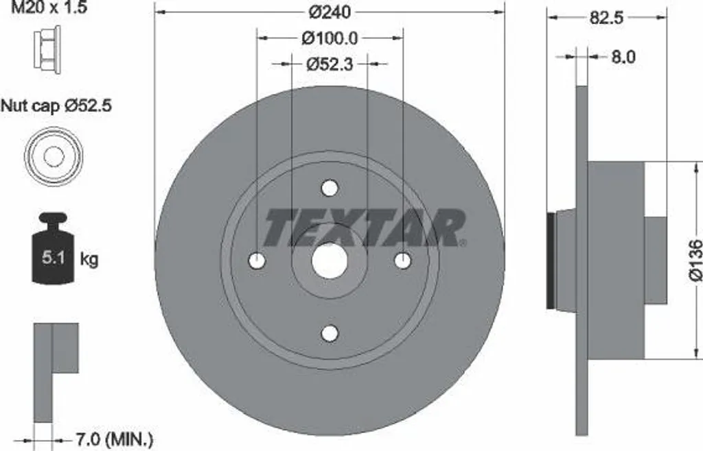 Disque de frein arrière plein Textar pour Renault Clio et Megane