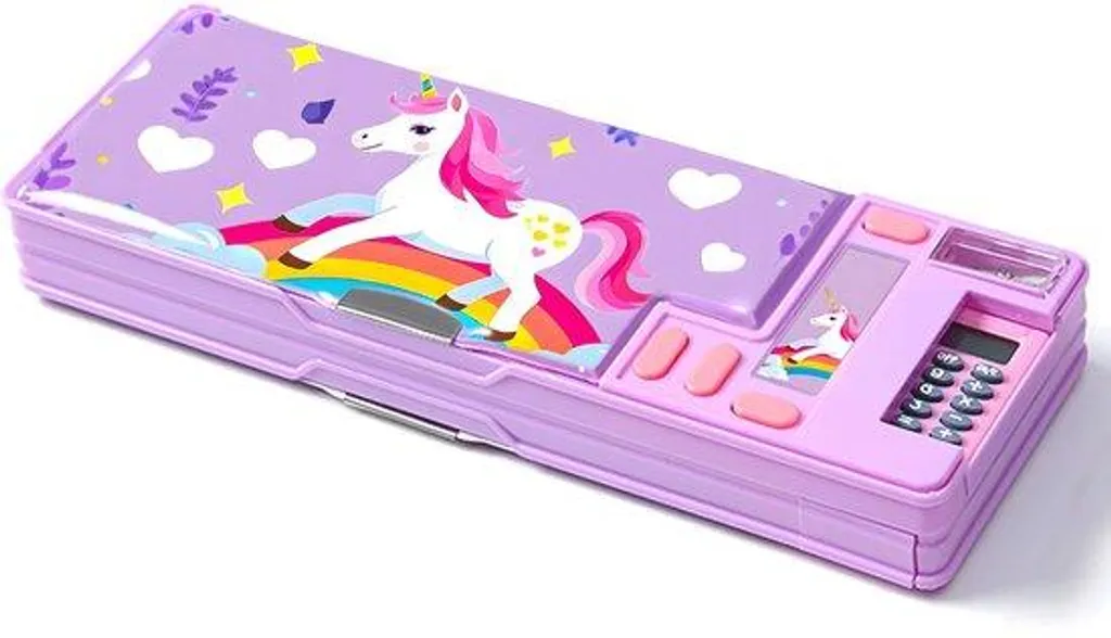 Grande trousse d'école violette avec support crayons et mémo effaçable