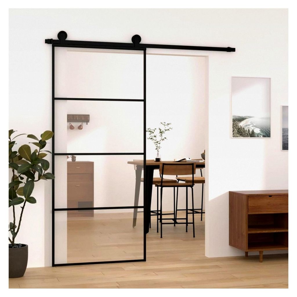 Schiebetür in Schwarz mit ESG-Glas und Aluminiumrahmen, 90x205cm, für Raumtrennung und platzsparende Lösungen