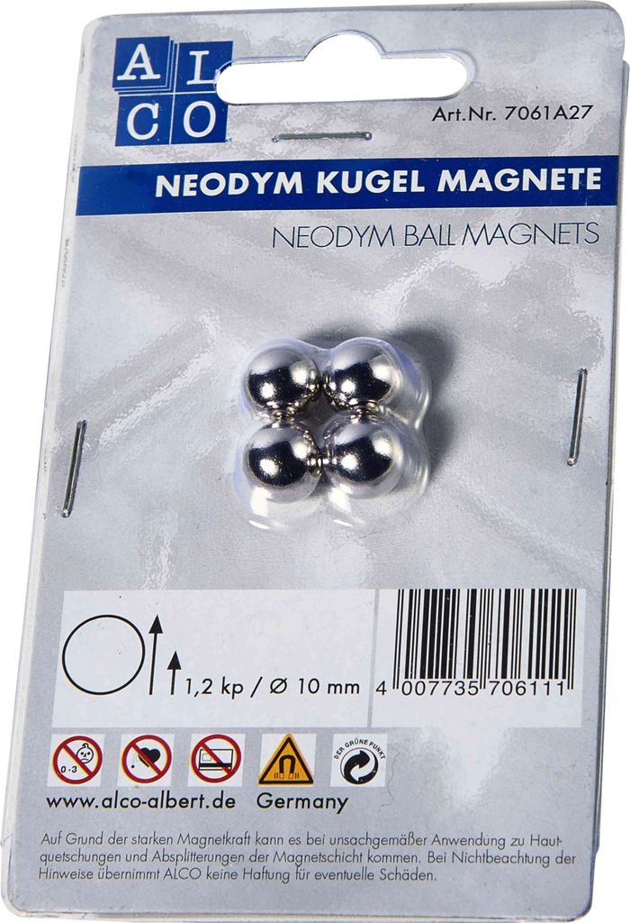Alco Kugelmagnet Neodoym Ø 10mm silber 4 Stück