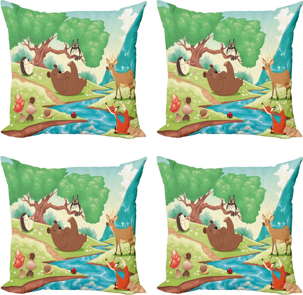 ABAKUHAUS Igel Kissenbezug Set (4 Stück), Marienkäfer-Snail-Bär, Moderner Doppelseitiger Digitaldruck, 50 cm x 50 cm, Mehrfarbig