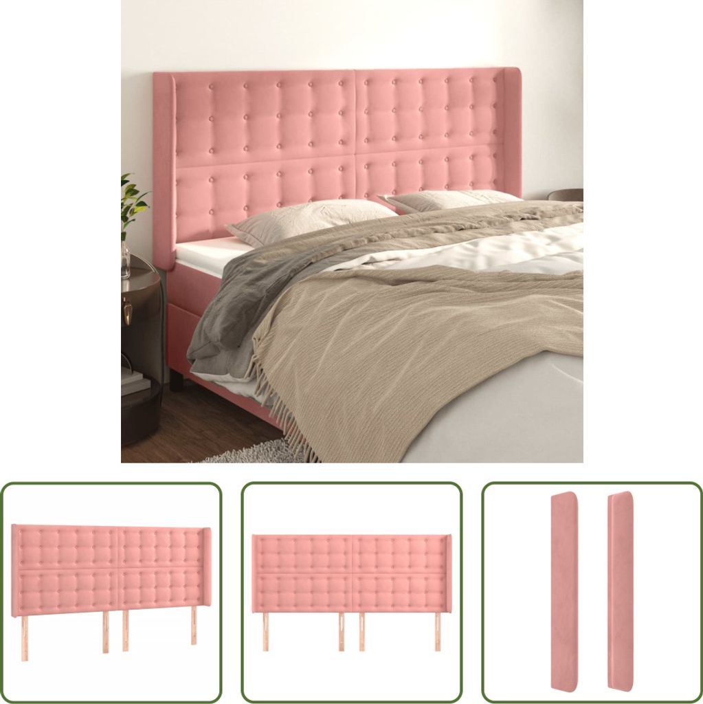 The Living Store Kopfteil mit Ohren Rosa 183x16x118/128 cm Produktbild 