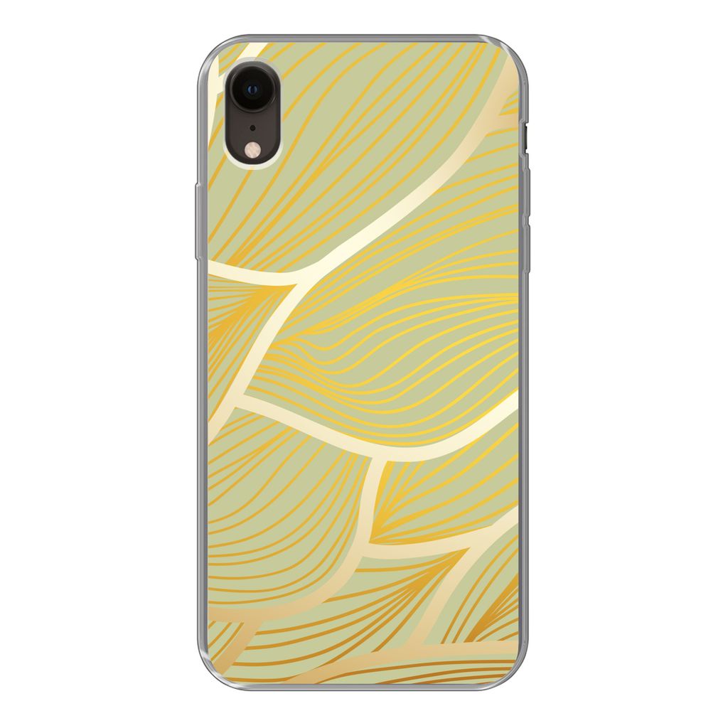 MuchoWow Handyhülle Schutzhülle Hülle für iPhone XR Goldene Wellen auf grünem Hintergrund Silikon Softcase Handy Hülle - Schutzdeckel