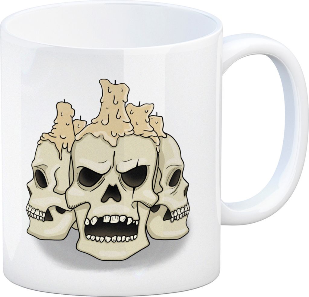 Kaffeetasse mit Totenköpfen und Kerzen - Happy Halloween