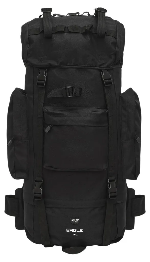 Sac à dos tactique 70L noir pour survie et camping sauvage longue durée