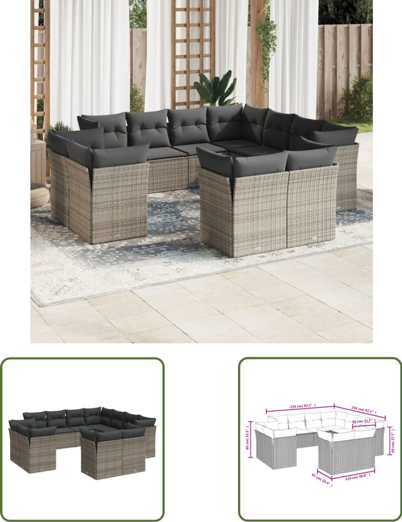 The Living Store 11-tlg. Garten-Sofagarnitur mit Kissen Produktbild 