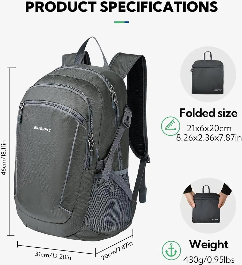 Sac à dos pliable pour camping et randonnée 28L - Idéal pour l'extérieur