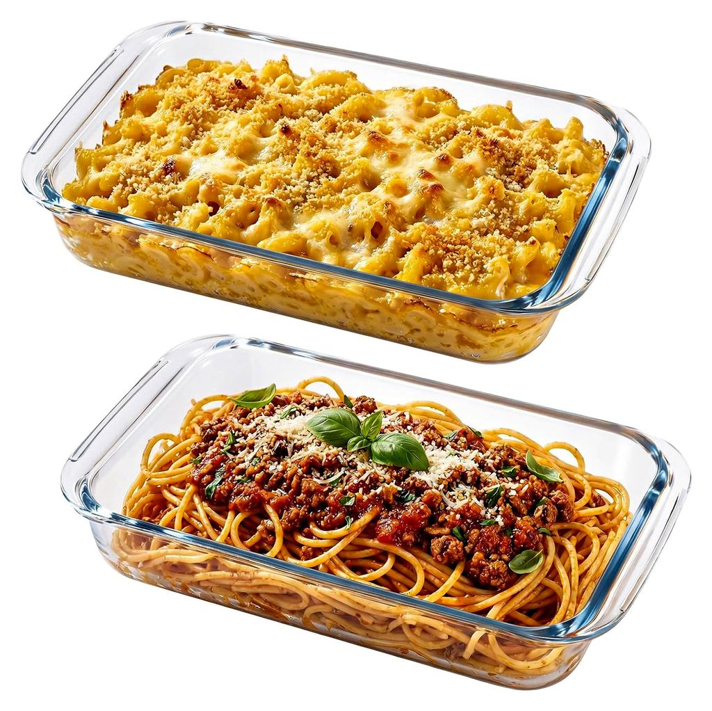2 Stück Auflaufform aus Glas, 1L hitzebeständige Auflaufform mit Griff, ofen- und mikrowellenfest, transparente Auflaufform für Lasagne, Salate,...