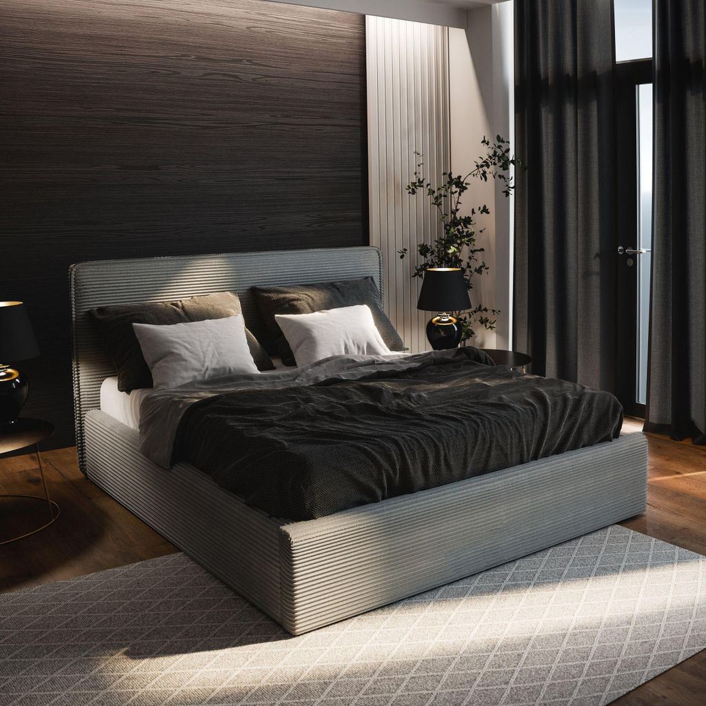 Masseno Polsterbett PARMA 160x200 cm, Polsterbett mit Bettkästen -Grau, LINCOLN 85