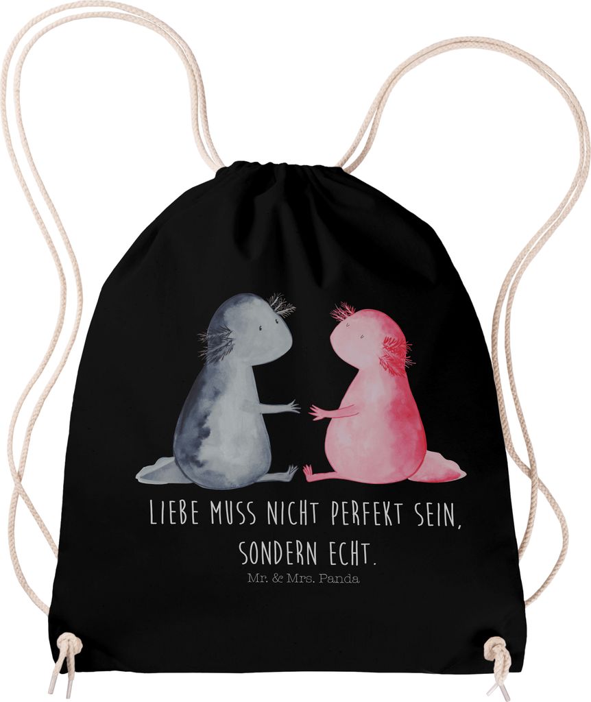 Mr. & Mrs. Panda Jutebeutel Axolotl Liebe - Schwarz - Geschenk, wander rucksack, gymnastiktasche, stoff, Beutel, Lurch, Fitness Tasche, Valentinsta...
