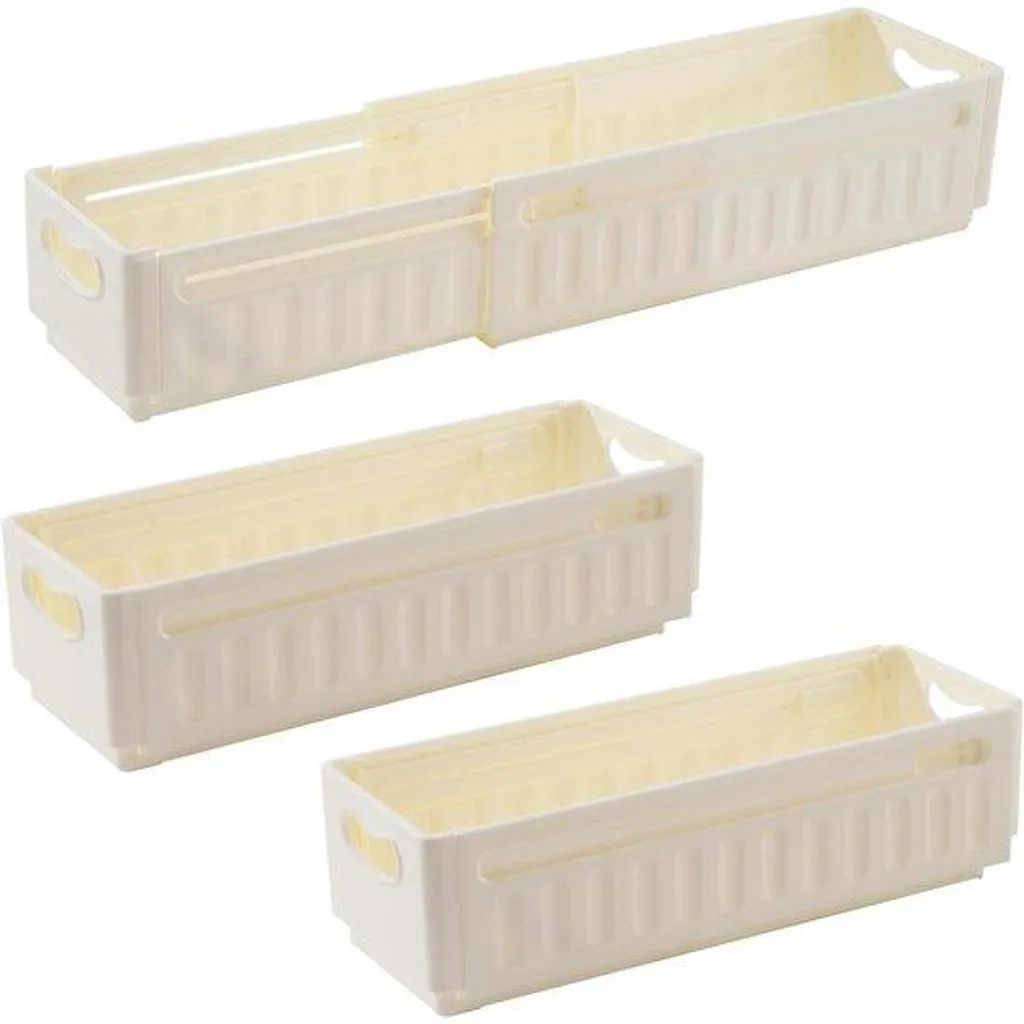 Mini-boîtes de rangement extensibles anti-pliage - Lot de 3 - 28x8x10 cm