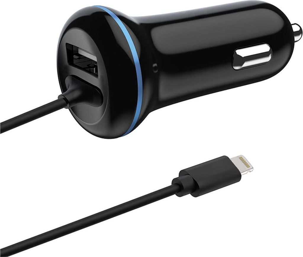 2GO USB-Kfz-Ladegerät 2400mA Lightning + 1x USB 1,4m schwarz