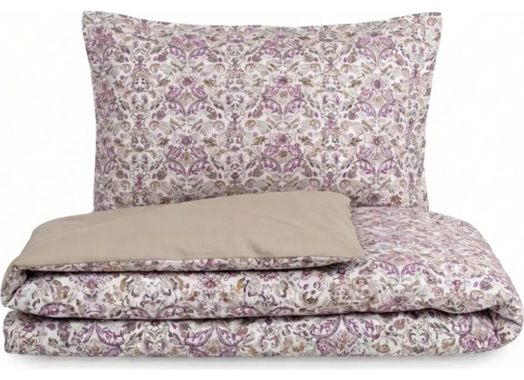 Linge de Lit Beige 140x220 pour Chambre Adulte ou Enfant Narista Coton