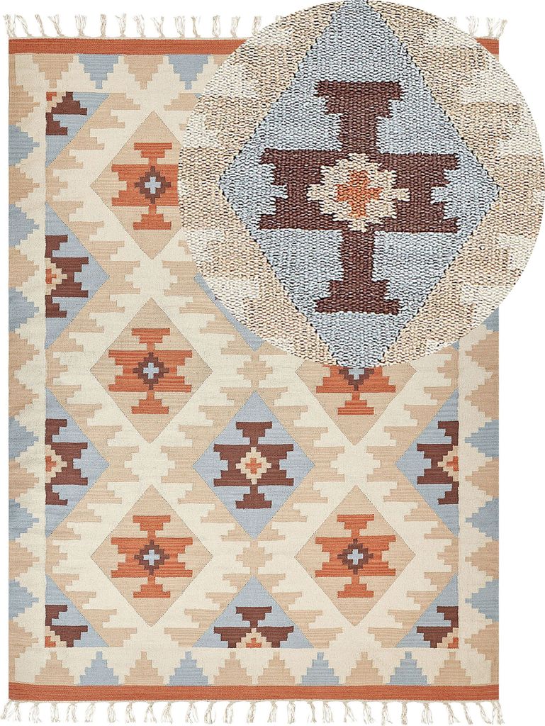 BELIANI Kelim-Teppich Mehrfarbig Baumwolle 160 x 230 cm mit Fransen Geometrischem Muster Handgewebt Zweiseitig Modern Wohnzimmer Schlafzimmer