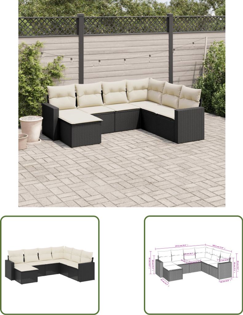 The Living Store 7-tlg. Garten-Sofagarnitur mit Kissen Schwarz Poly Rattan