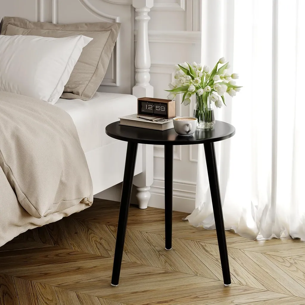 Table basse d'appoint ronde 42cm noire pour petit salon et chambre