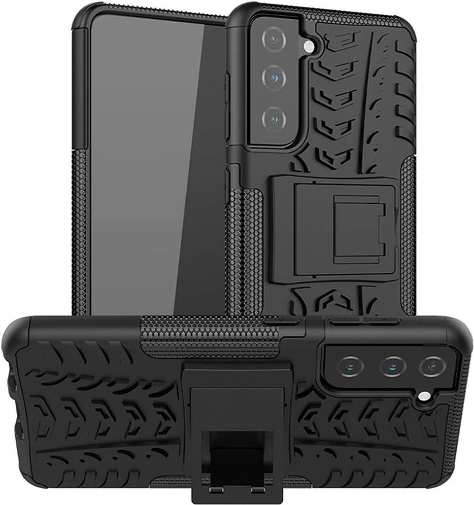 Conie Outdoor Schutzhülle für Samsung Galaxy S22 Plus Hybrid Silikon Hard Case Cover Hülle mit Ständer in Schwarz