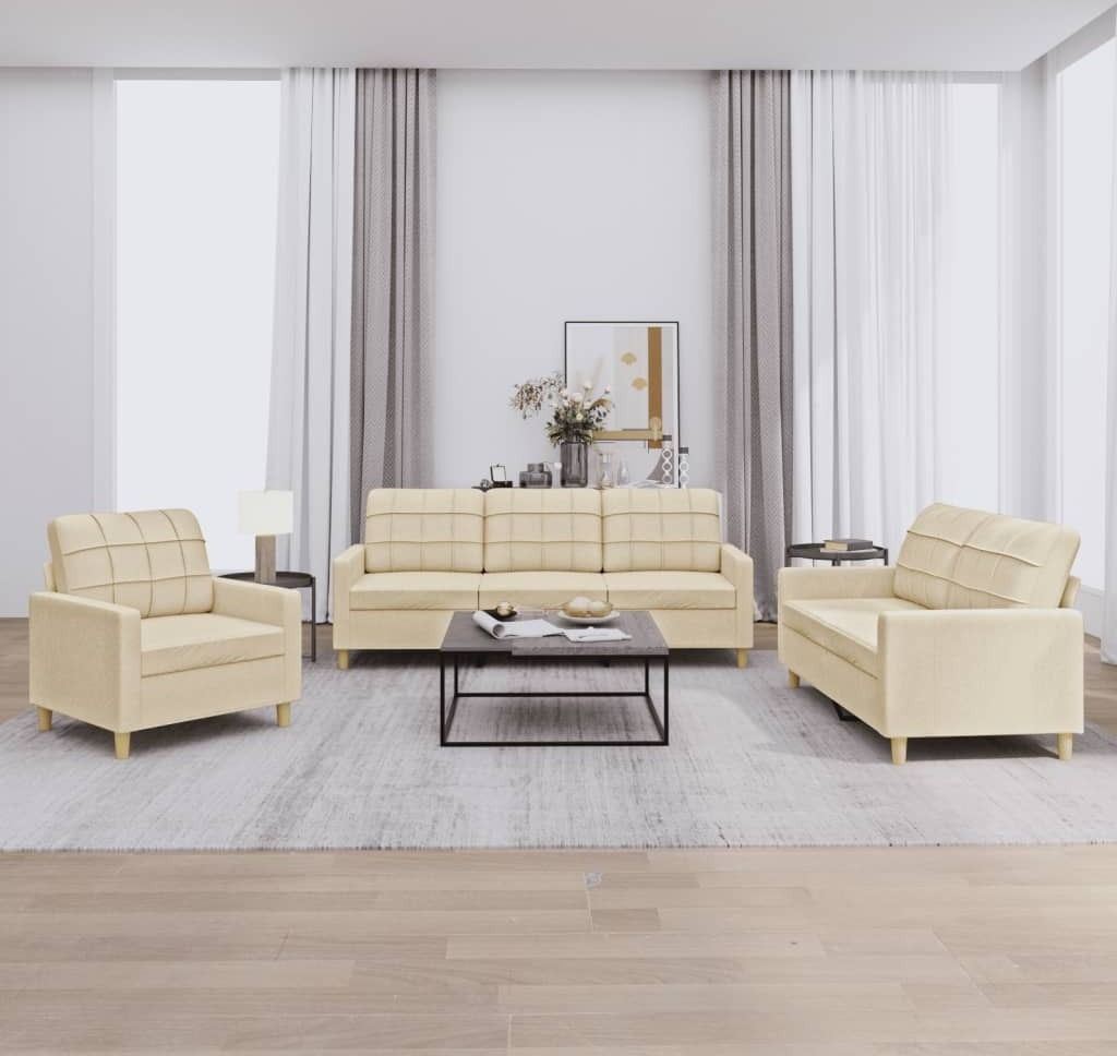 Maison Exclusive - 3-tlg. Sofagarnitur mit Kissen Creme Stoff
