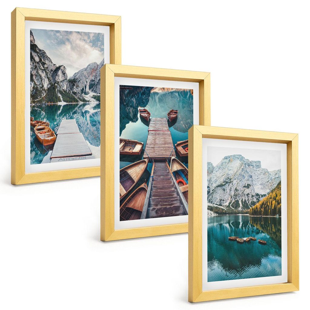 Bilder Set 3-teilig im Goldrahmen Rahmen – Wandbilder 3 Stück – gerahmte Poster für Wohnzimmer, Schlafzimmer und Flur – 20x30 cm – See, B...