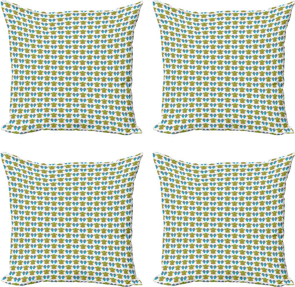 ABAKUHAUS Flip Flops Kissenbezug Set (4 Stück), Exotische Blumen Shirts, Moderner Doppelseitiger Digitaldruck, 60 cm x 60 cm, Hellgrün Blassblau
