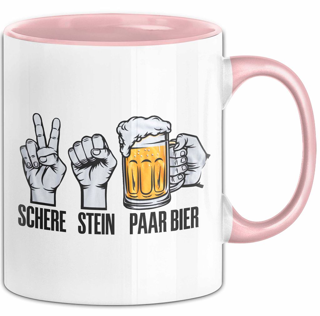 Bier Trinker Trinken Tasse Becher Geschenk Lustige Geschenkidee Spruch Schere Stein Paar Bier (Rosa)