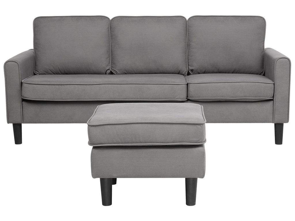 BELIANI 3-Sitzer Sofa Hellgrau Stoffbezug mit Ottomane Niedrige Armlehnen Schwarze Beine Industrie-Design Wohnzimmer Ausstattung Polstersofa