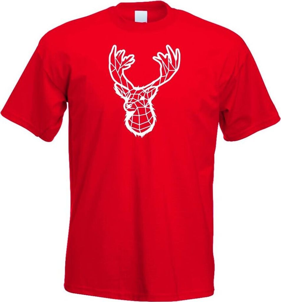 Kiwistar - T-Shirt - rot - Polygon Hirsch REH Figur Tier Art Herren Funshirt Bedruckt Design Sprüche Spruch Motive - mit Motiv Bedruckt - Funshirt...