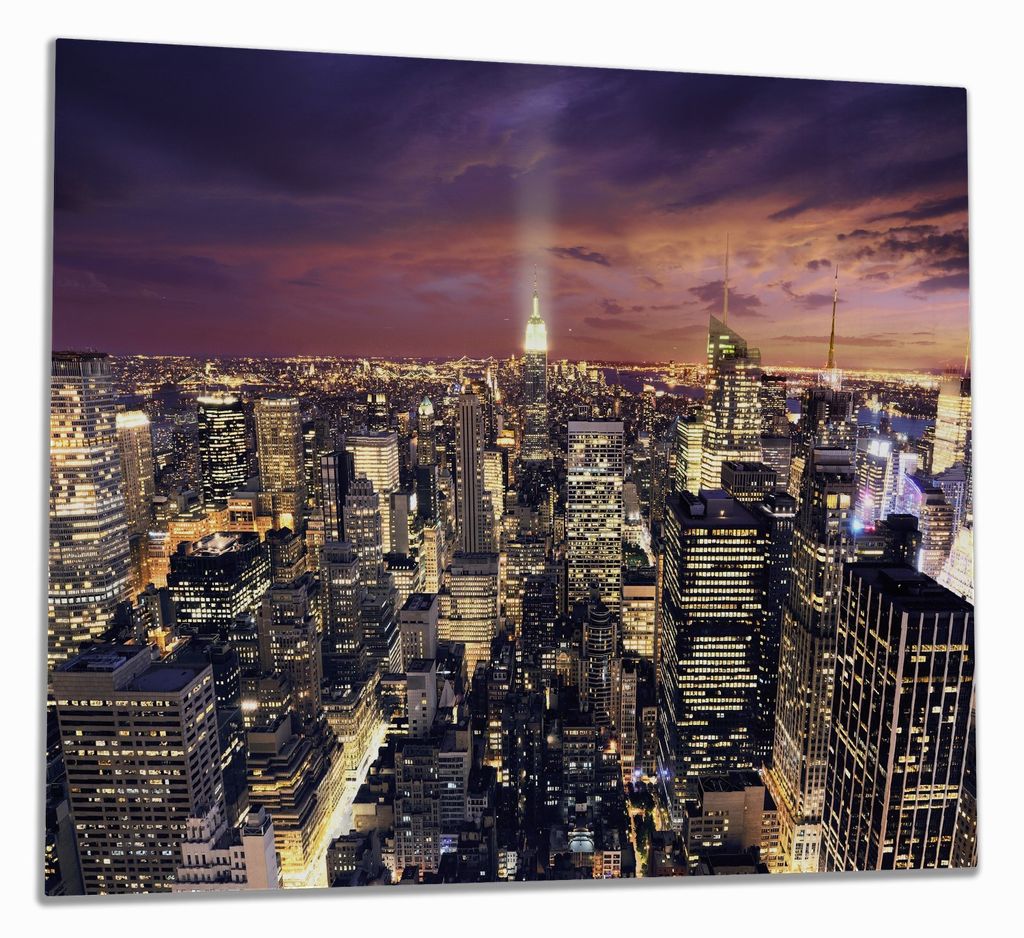 Wallario Herdabdeckplatte aus Glas, Größe 60 x 52 cm 1-teilig, Motiv New York bei Nacht - Panoramablick über die Stadt