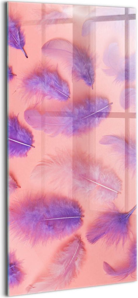 Designer Glasbild - Wandbild - Glas Bild - 70x140 cm - Bunte Federn