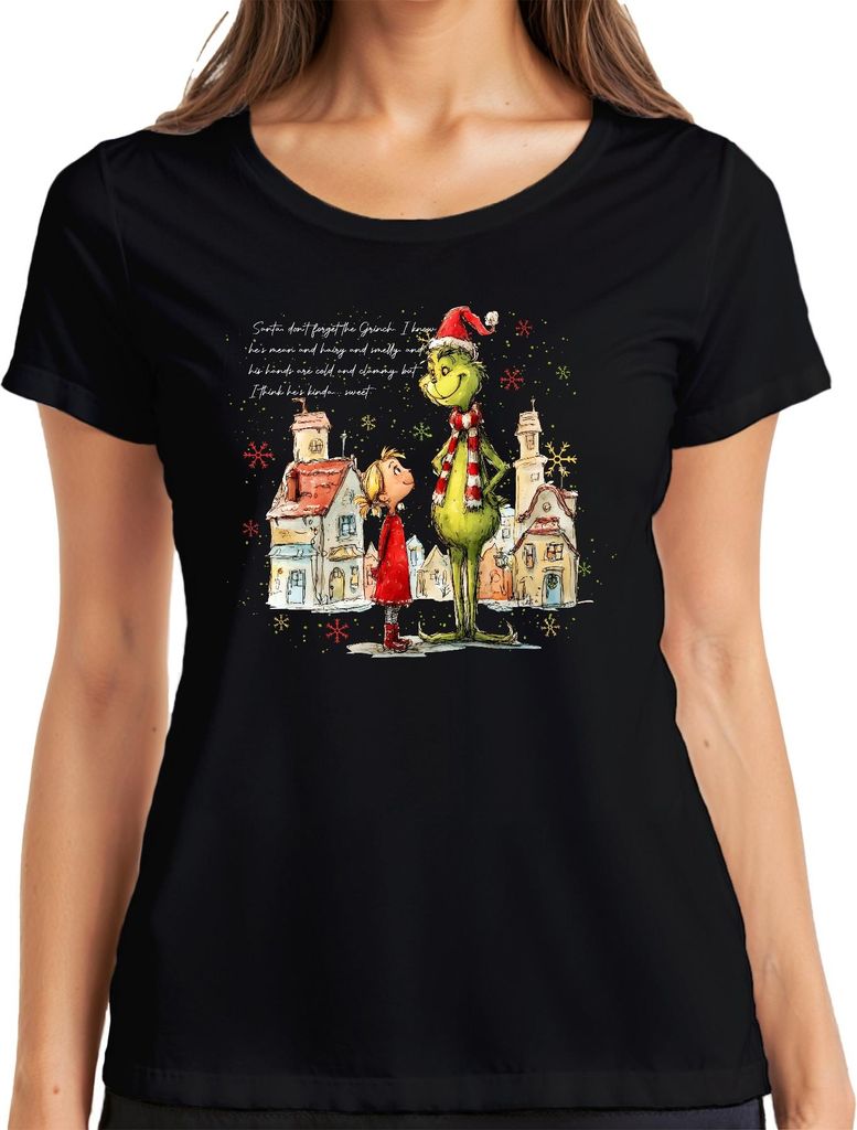 Santa Don't Forget The Grinch Cindy Lou Who Weihnachten grün Damen T-Shirt, Schwarz, 3XL