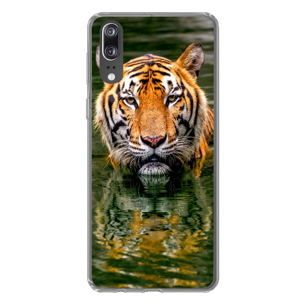 MuchoWow Handyhülle Schutzhülle Hülle für Huawei P20 Tiger - Wasser - Spiegelung Silikon Softcase Handy Hülle - Hardcover