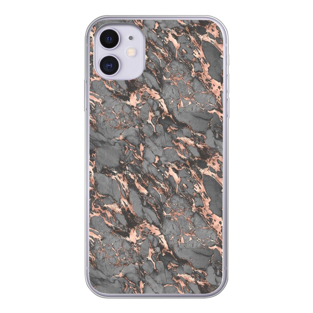 MuchoWow Handyhülle Schutzhülle Hülle für iPhone 11 Marmor - Rose - Grau - Muster Silikon Softcase Handy Hülle - Handytasche