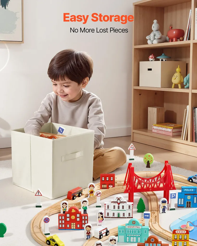 Grand Set de Train en Bois Compatible Multi-marques avec 113 Pièces - 5