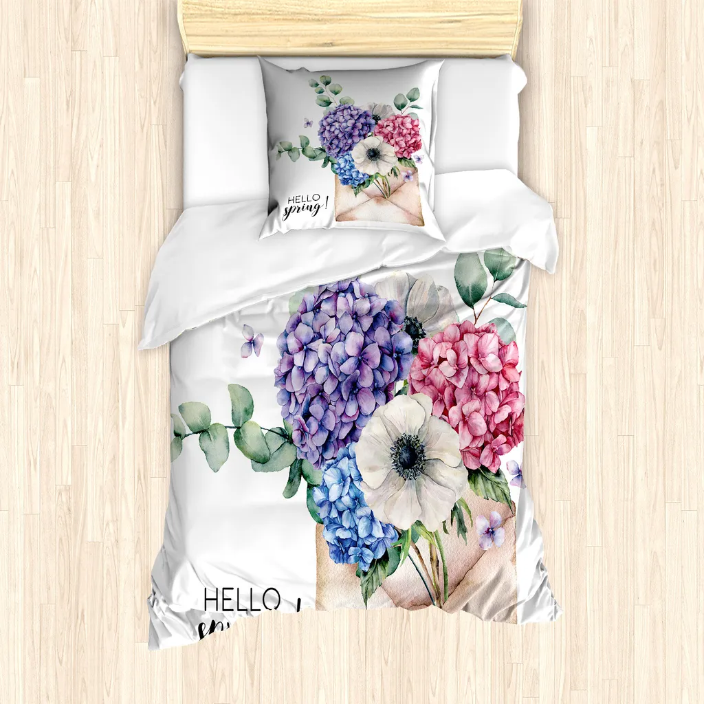Set Letto Singolo ABAKUHAUS Antiacaro - Copripiumino Fiori 135x200