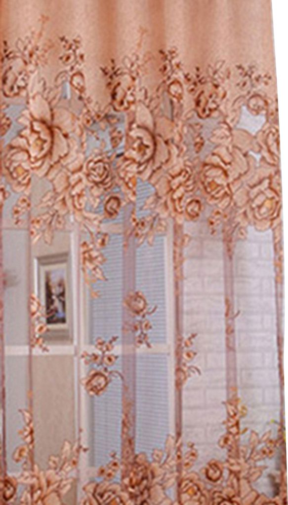 1pc Blume Jacquard Tüll Fenster Vorhang Vorhang Schlafzimmer Balkon Wohnzimmerdekoration-Kaffee