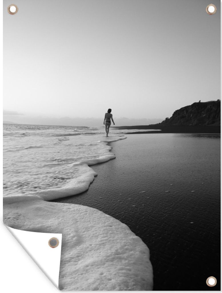 MuchoWow 90x120 cm Outdoor-Poster Gartendeko Sichtschutz Garten Poster für den Garten Strand - Meer - Schwarz - Weiß