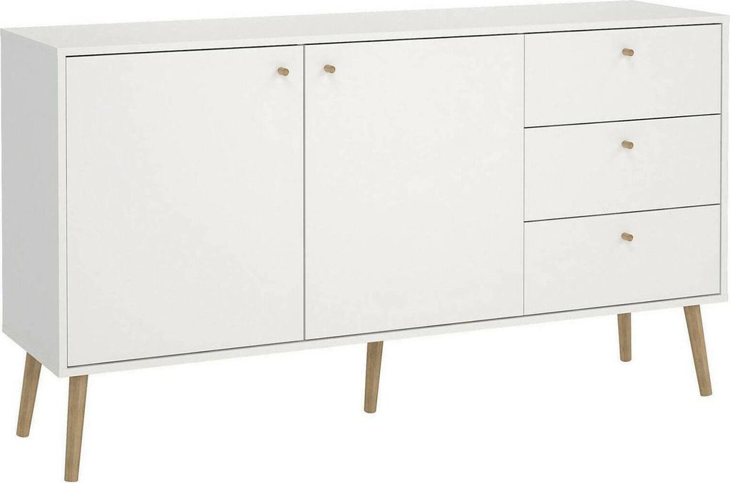 Kommode Erina, Wohnzimmerbuffet, Wohnzimmer-Sideboard, Moderne Küchen-Speisekammer, 147x39 h82 cm, Weiß