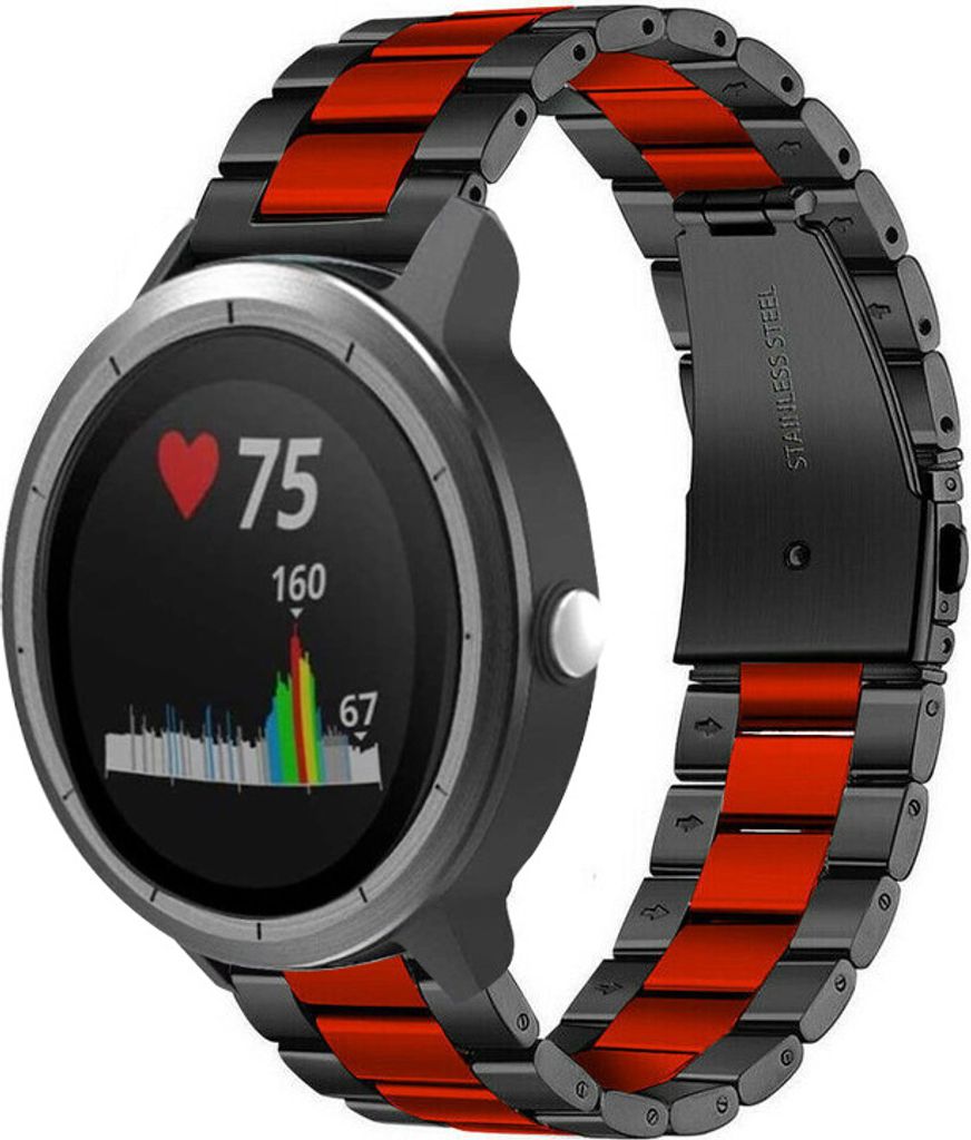 Strap-it Garmin Vivoactive 3 Gliederarmband (Schwarz / Rot)