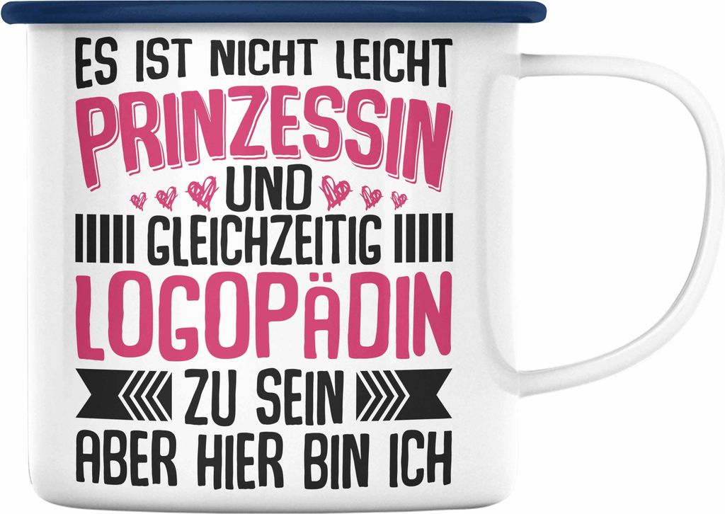Trendation - Logopädin Spruch Emaille Tasse Geschenk Logopädie (Blau)