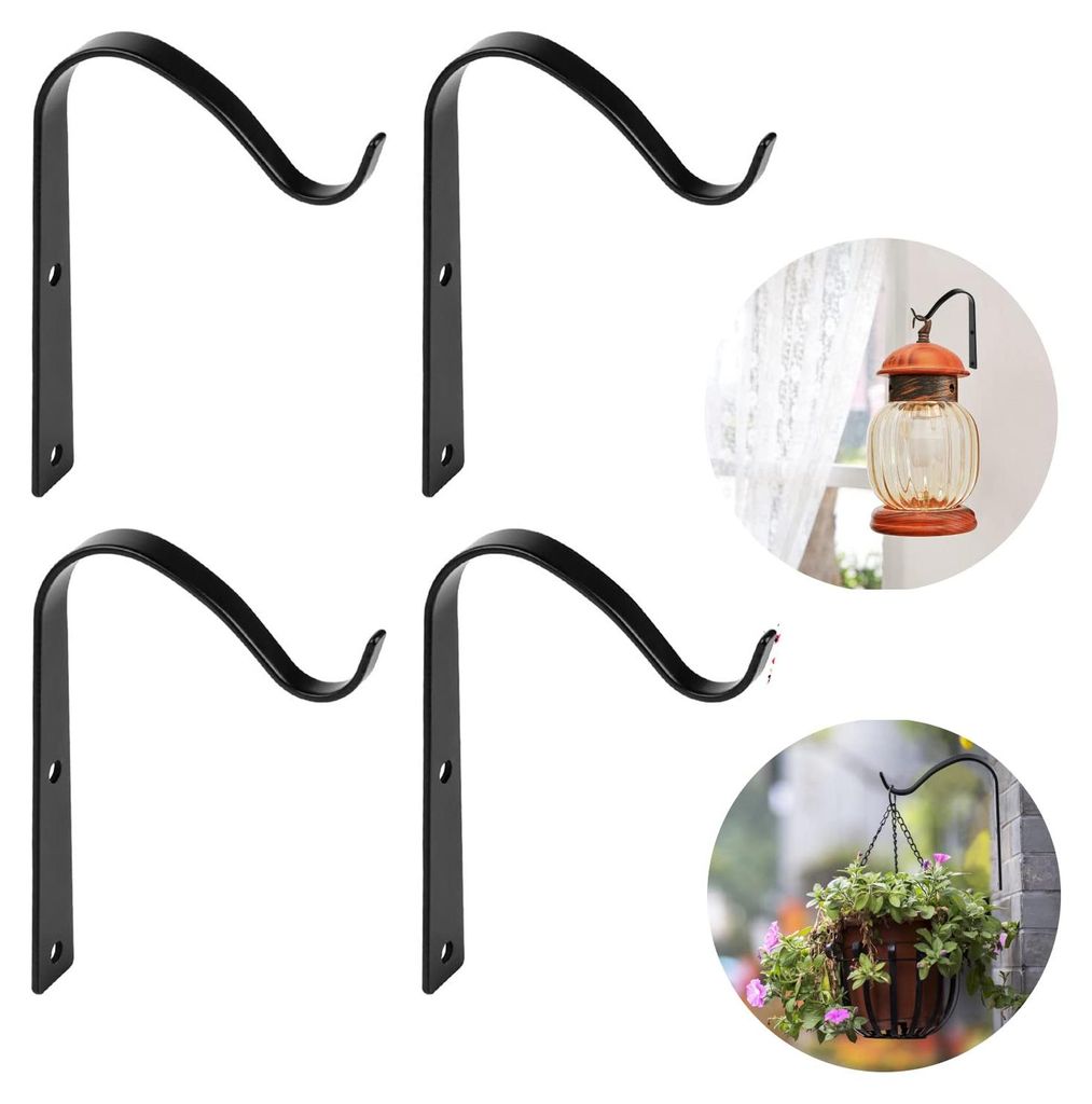 MplehDa Blumentopfhalter, 4-teiliger Wandhaken aus Eisen, 11 cm lang, zum Aufhängen von Pflanzgefäßen, Vogelhäusern, Windspielen und Wandlampen