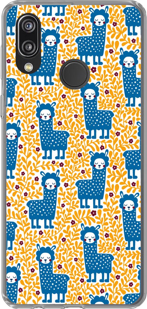 MuchoWow Handyhülle Schutzhülle Hülle für Telefoonhoesje Huawei P20 Lite (2020) Mädchen - Lama - Pflanzen - Schnittmuster - Mädchen - Kinde...