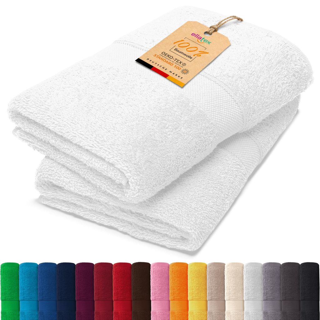 EllaTex PARIS 2er Set Saunatücher 100x200 cm – 100% Baumwolle, 500 g/m² Frottier, in Farbe: Schneeweiß