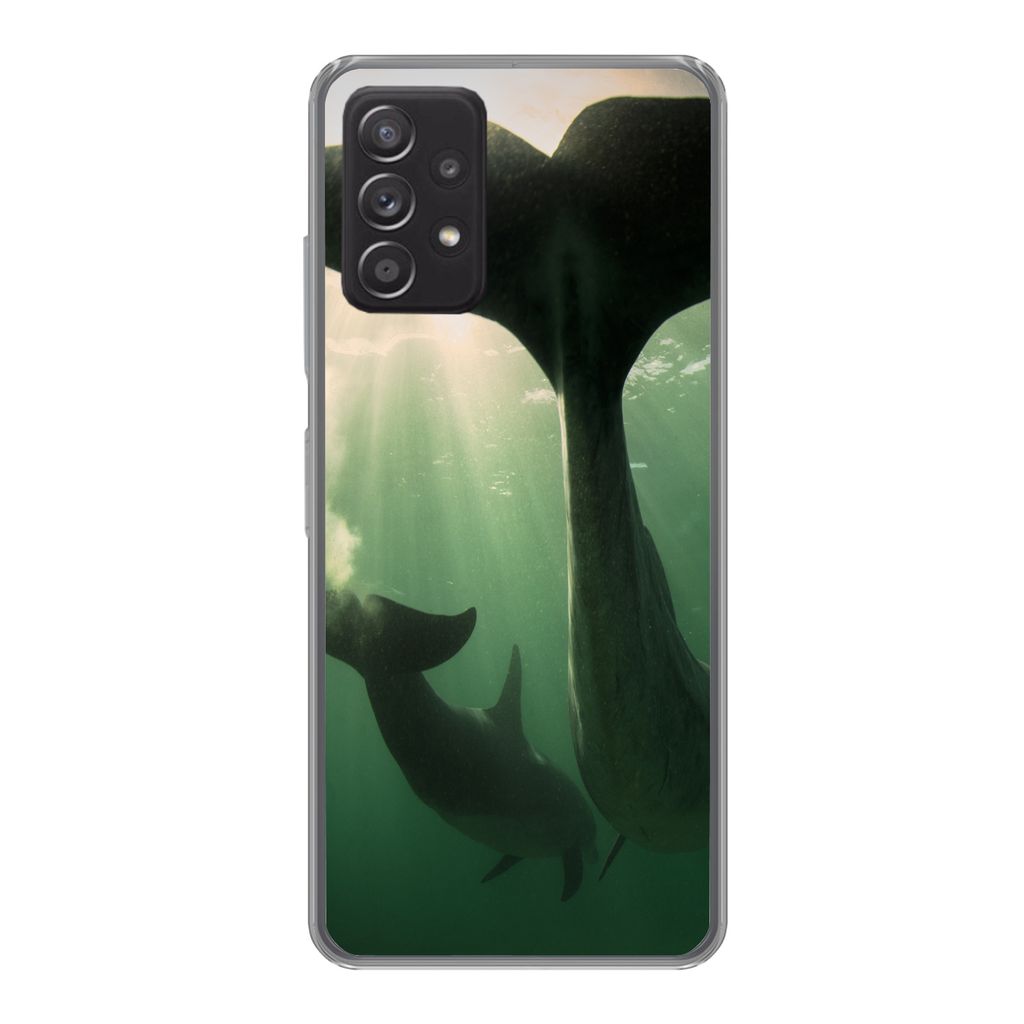 MuchoWow Handyhülle Schutzhülle Hülle für Samsung Galaxy A33 5G Delfin - Wasser - Blau Silikon Softcase Handy Hülle - Kartenhalter